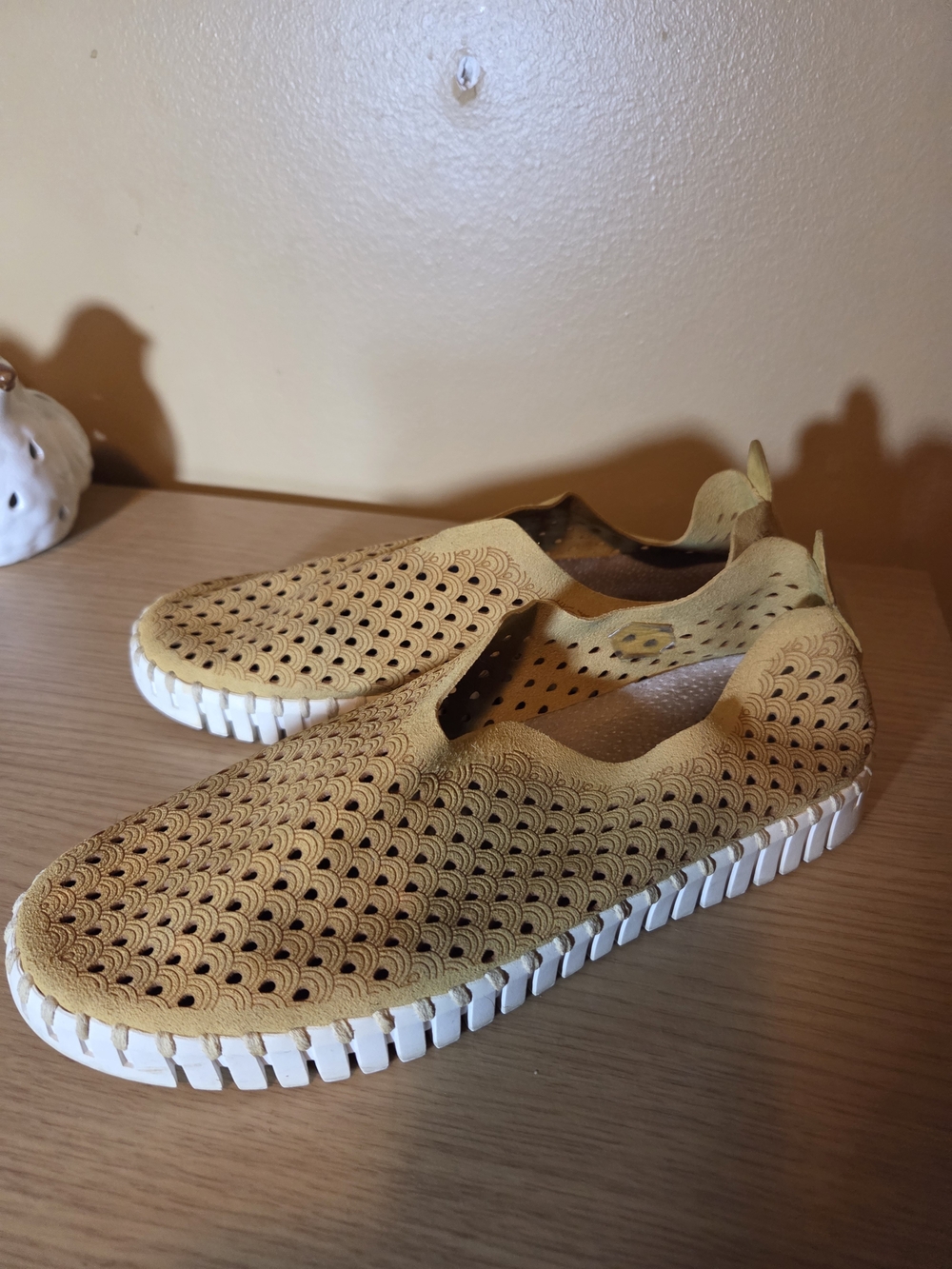 Ilse Jacobsen Perforated Slip-On Flats in Mustard